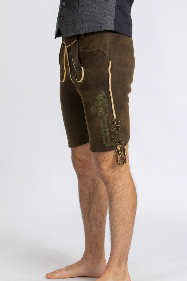 Meindl Hirschlederhose Salzburg nussbaum Vorderansicht | Meindl Stag Leather Lederhosen Salzburg Walnut front view