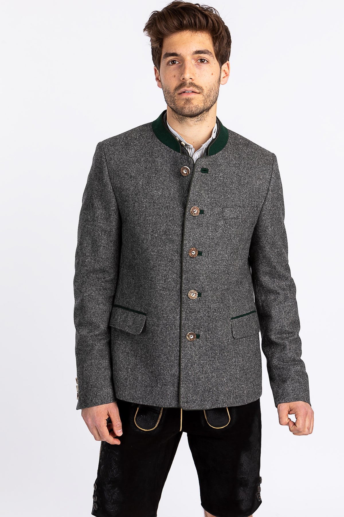 Amsel Trachtenjanker Schwabing grau melange Detail | Amsel traditional jacket Schwabing grey melange detail