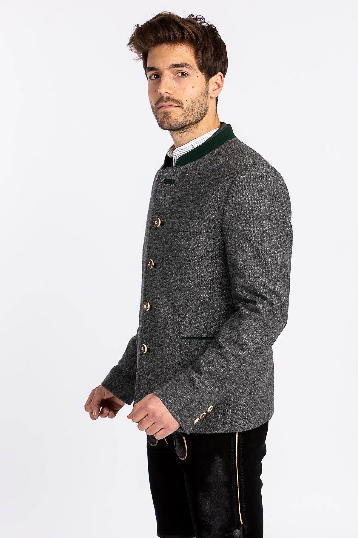 Amsel Trachtenjanker Schwabing grau melange Detail | Amsel traditional jacket Schwabing grey melange detail