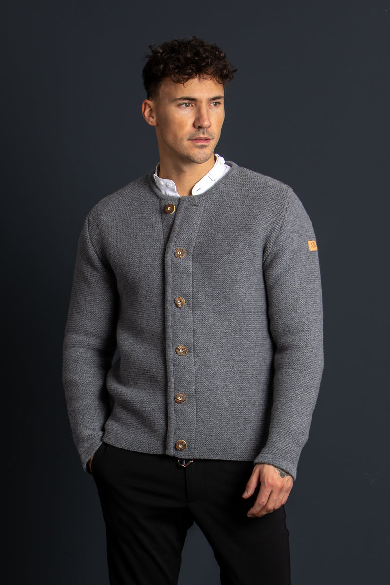 Liebling Strickjanker Thomas ohne Kapuze grau Rückansicht | Liebling knitted janker Thomas without hood grey back view