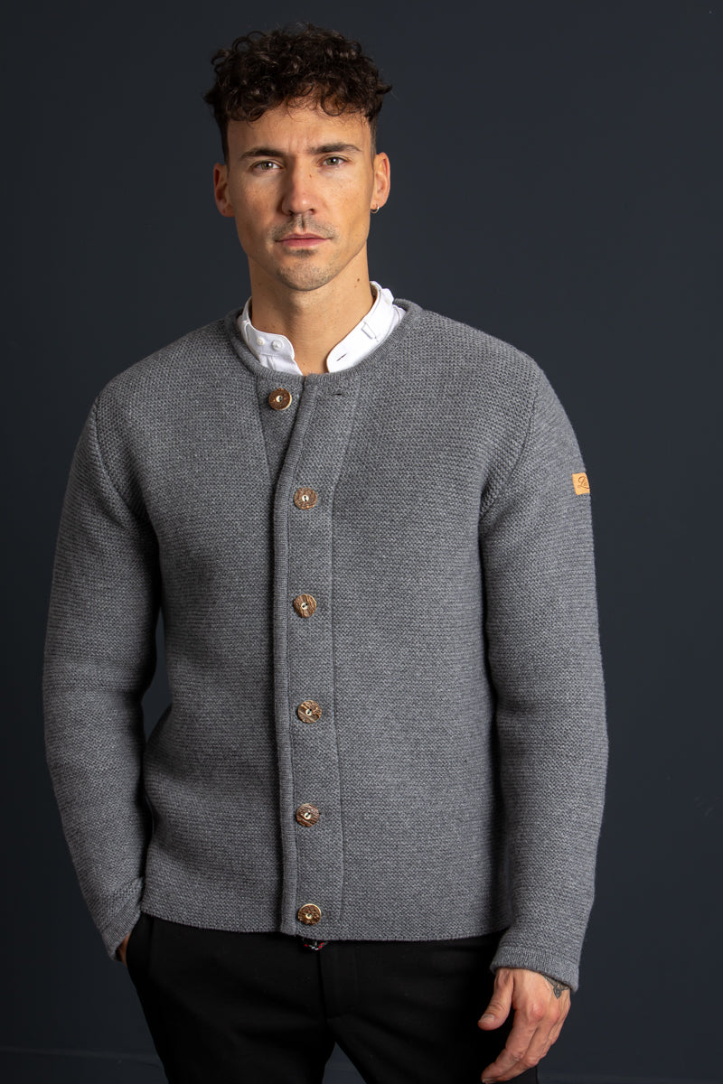 Liebling Strickjanker Thomas ohne Kapuze grau Rückansicht | Liebling knitted janker Thomas without hood grey back view