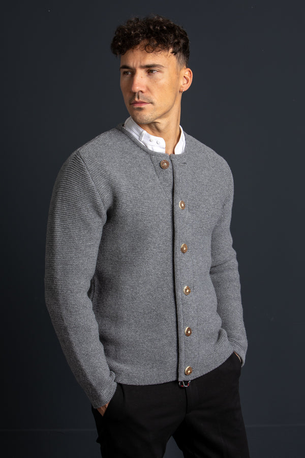 Liebling Strickjanker Thomas ohne Kapuze grau Vorderansicht | Liebling knitted janker Thomas without hood grey front view