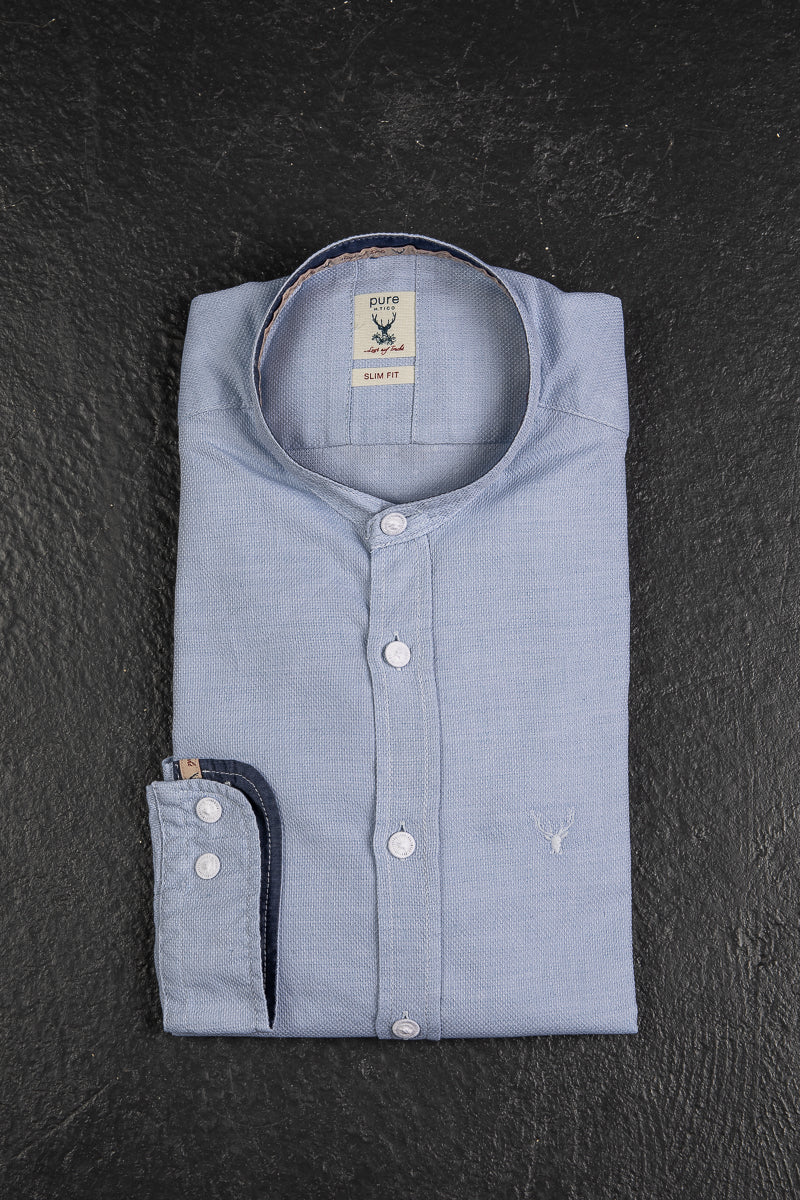Pure Trachtenhemd Stehkragen hellblau Vorderansicht | Pure Traditional Shirt Stand Collar Light Blue front view
