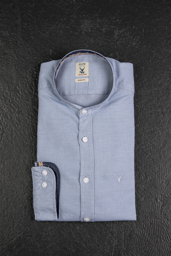 Pure Trachtenhemd Stehkragen hellblau Vorderansicht | Pure Traditional Shirt Stand Collar Light Blue front view