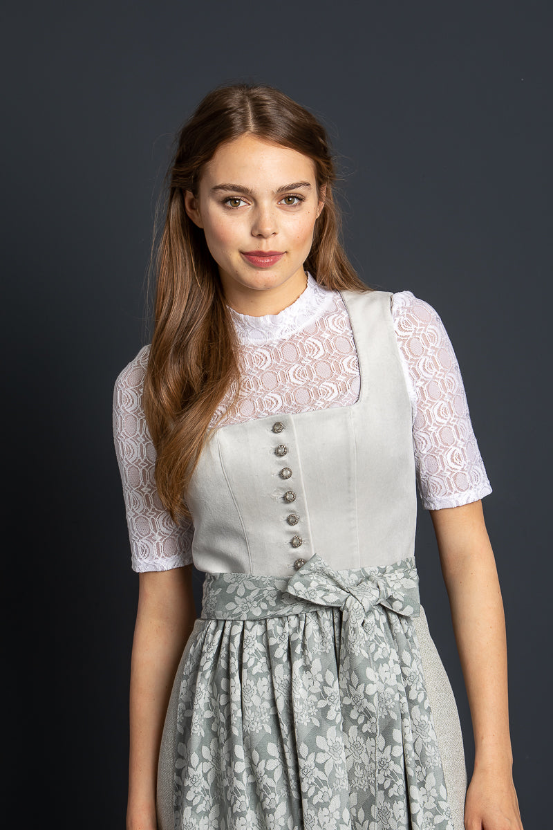 Almliebe Samtdirndl Boarische Braut grau Detail Verschluss | Almliebe velvet dirndl Boarische Braut grey closure detail