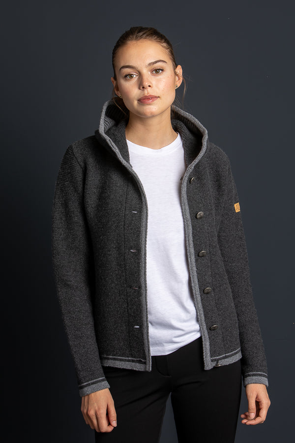 Liebling Kapuzenjanker Vera anthrazit Rückansicht | Liebling hooded knit jacket Vera anthracite back view