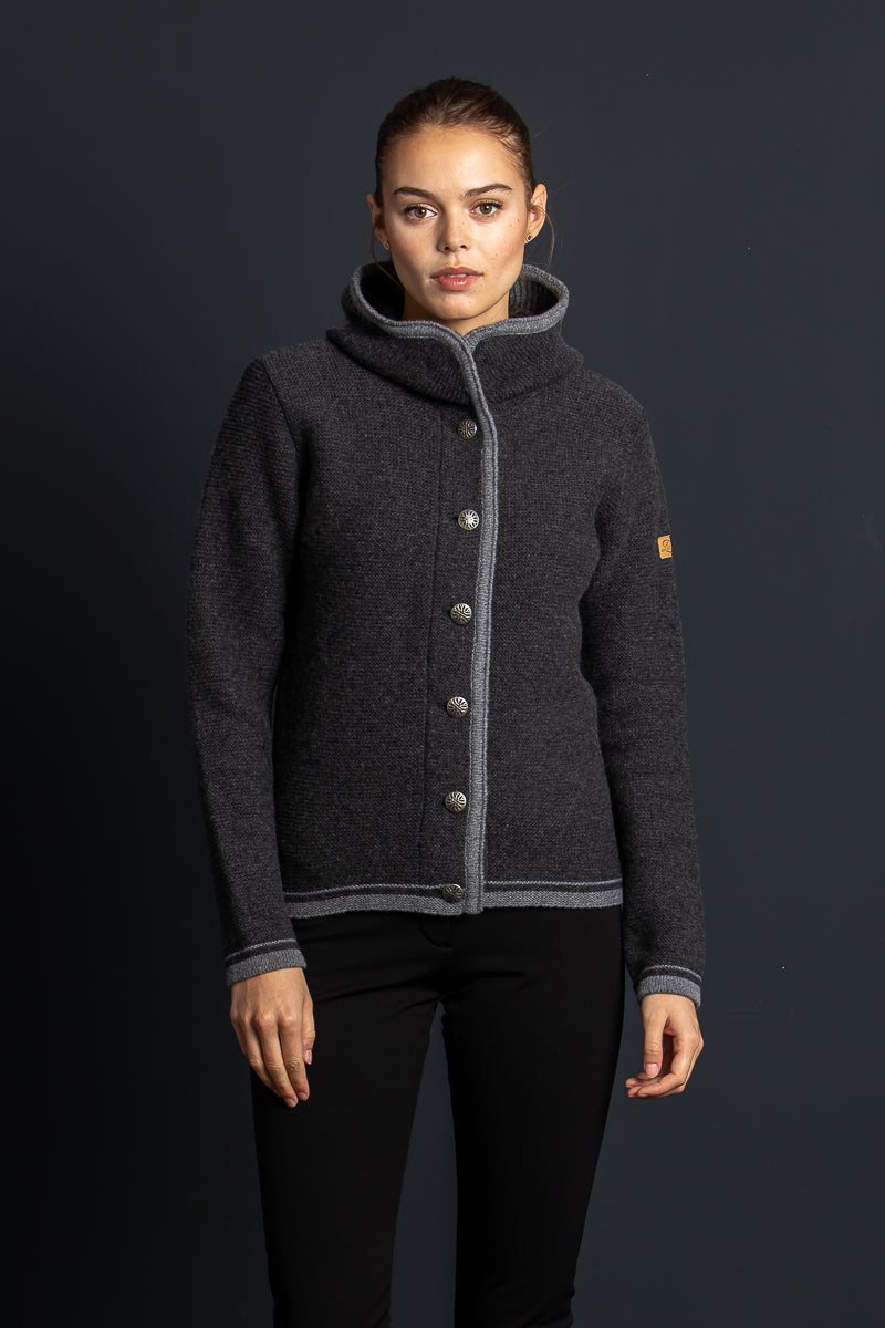 Liebling Kapuzenjanker Vera anthrazit Detail | Liebling hooded knit jacket Vera anthracite detail