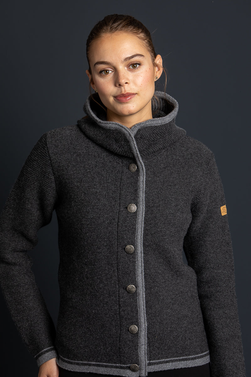 Liebling Kapuzenjanker Vera anthrazit Detail | Liebling hooded knit jacket Vera anthracite detail