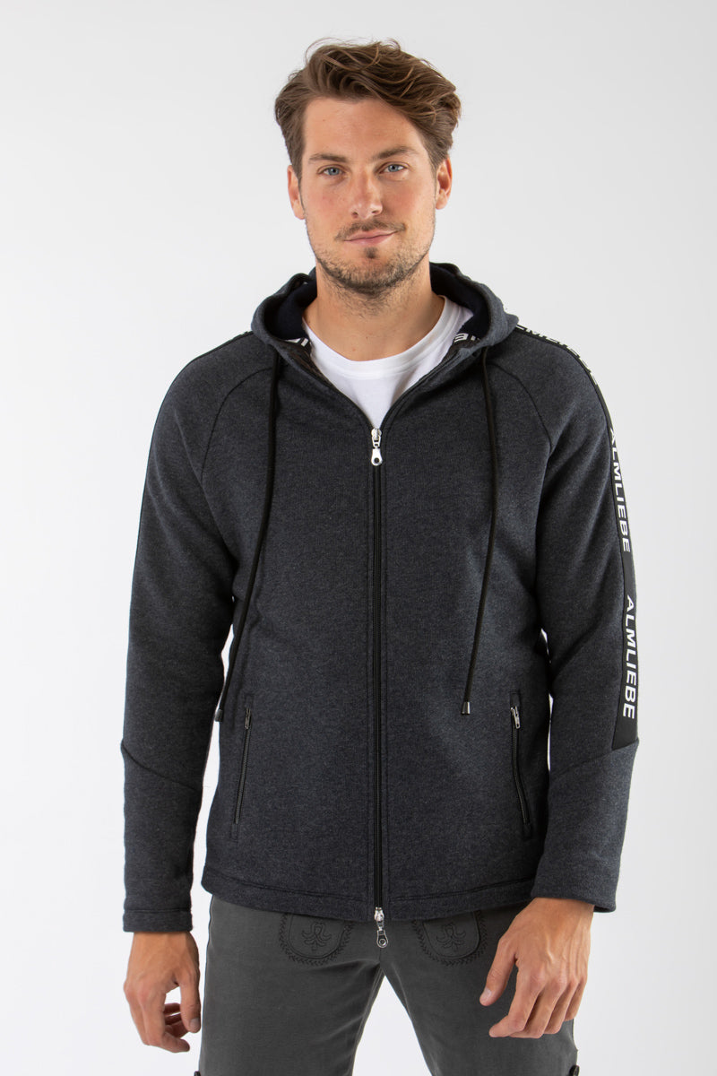 Almliebe Kapuzenjacke Herren Kranzberg Anthrazit Vorderansicht | Almliebe Men's Hooded Jacket Kranzberg Anthracite front view