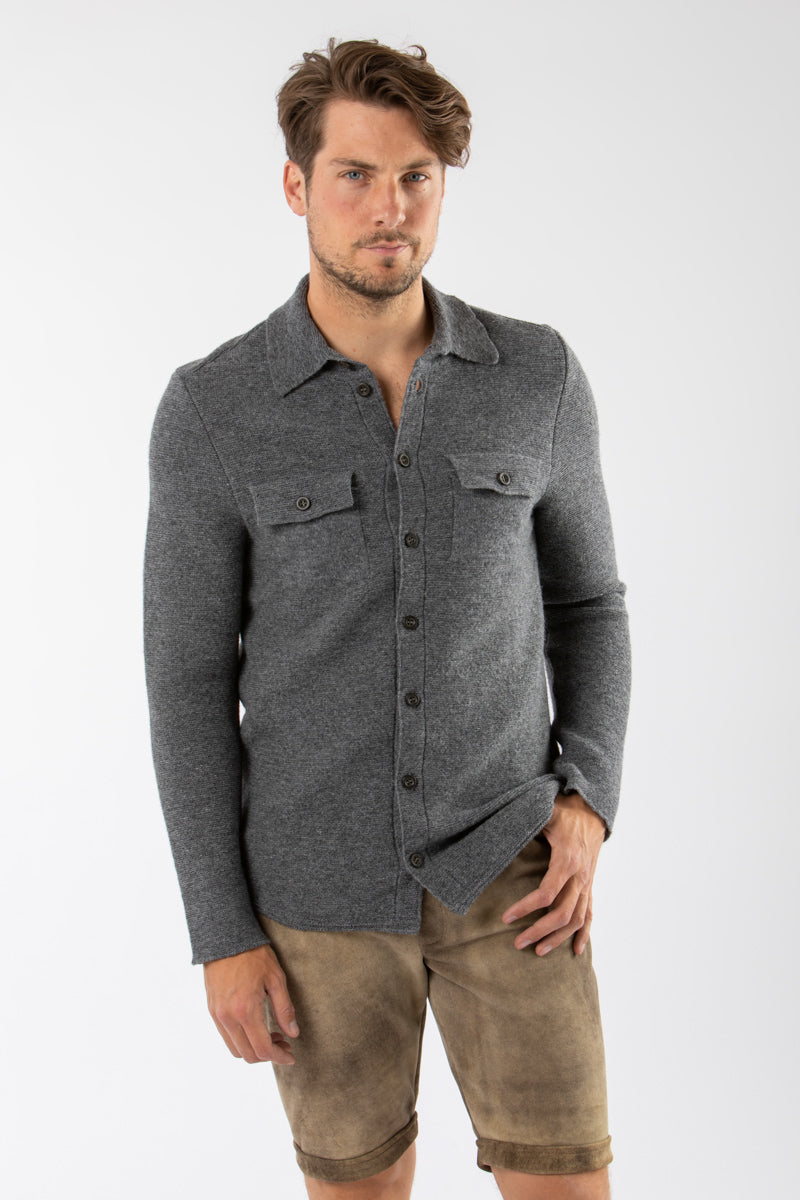 2964 Garmisch Strickhemd grau Vorderansicht | 2964 Garmisch Knit Shirt Grey front view