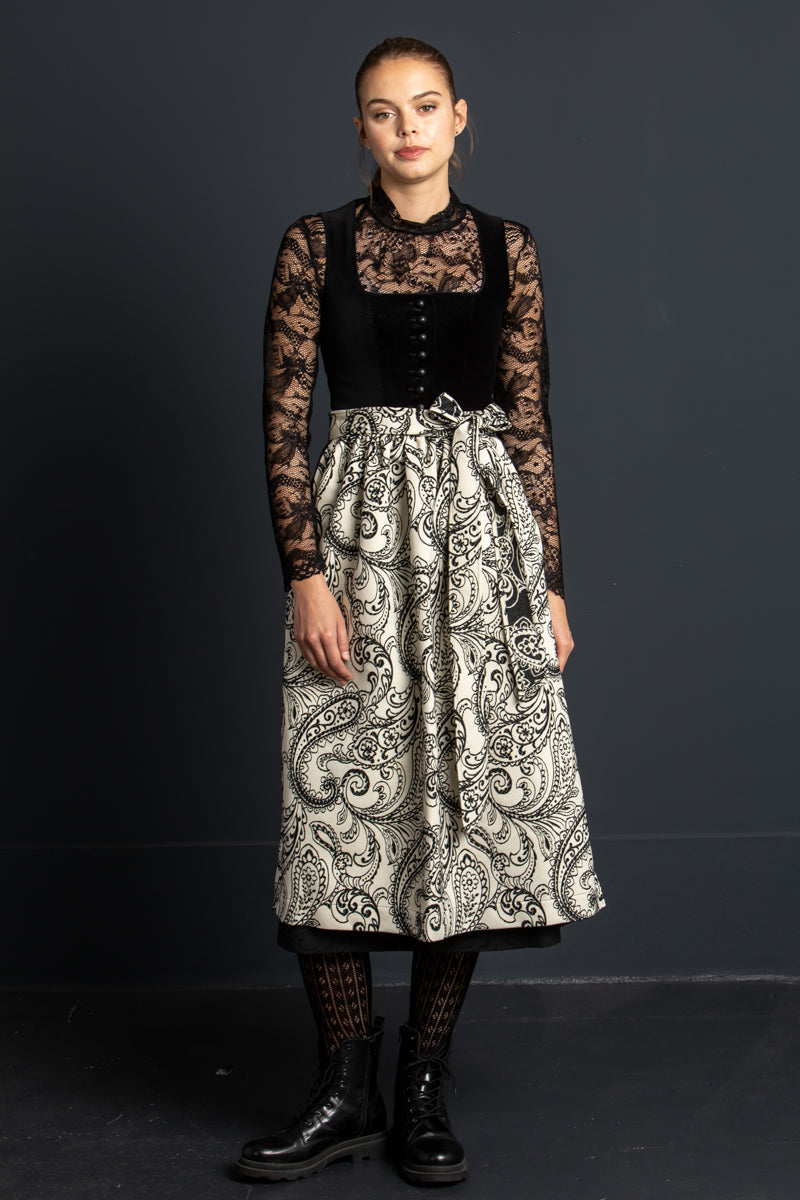 Almliebe Samtdirndl Wiesn Wunda schwarz/weiß