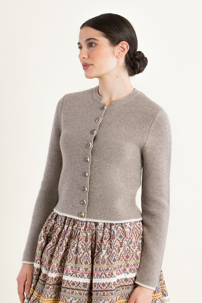 fei scho schee Strickjanker taupe Vorderansicht | fei scho schee Knit Janker taupe front view