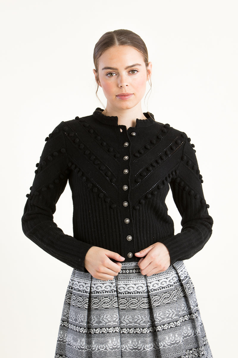 fei scho schee Strickjanker schwarz Vorderansicht | fei scho schee Knit Janker black front view