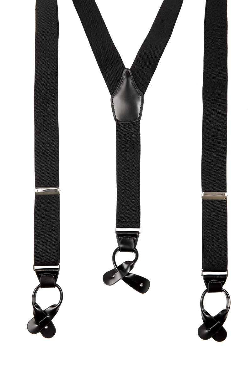 Gebrüder Orth Hosenträger Schwarz Leder Vorderansicht | Gebrüder Orth Trachten suspenders black leather front view