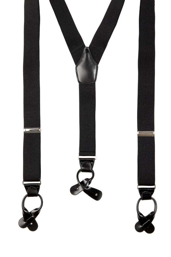 Gebrüder Orth Hosenträger Schwarz Leder Vorderansicht | Gebrüder Orth Trachten suspenders black leather front view