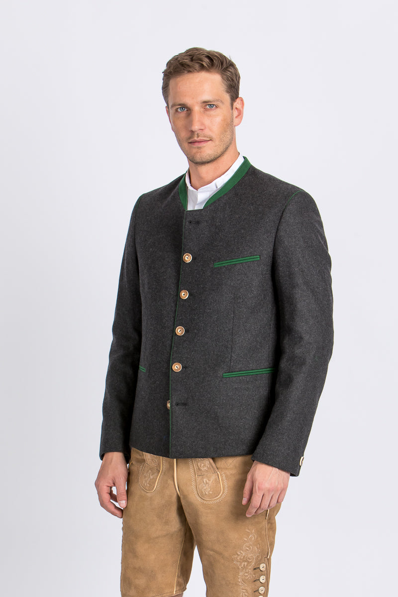 Gebrüder Orth Trachtenjanker anthrazit/grün Vorderansicht | Gebrüder Orth traditional jacket anthracite/green front view