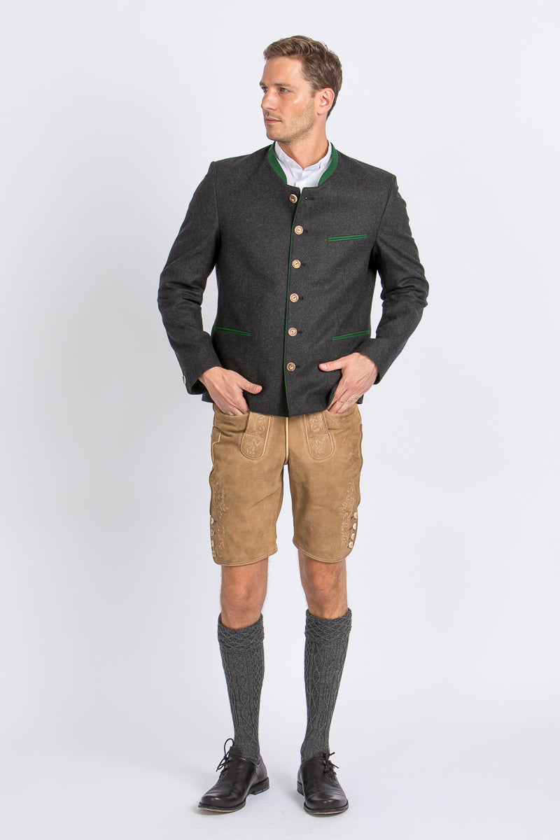 Gebrüder Orth Trachtenjanker anthrazit/grün Rückansicht | Gebrüder Orth traditional jacket anthracite/green back view