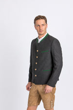 Gebrüder Orth Trachtenjanker anthrazit/grün Detail | Gebrüder Orth traditional jacket anthracite/green detail