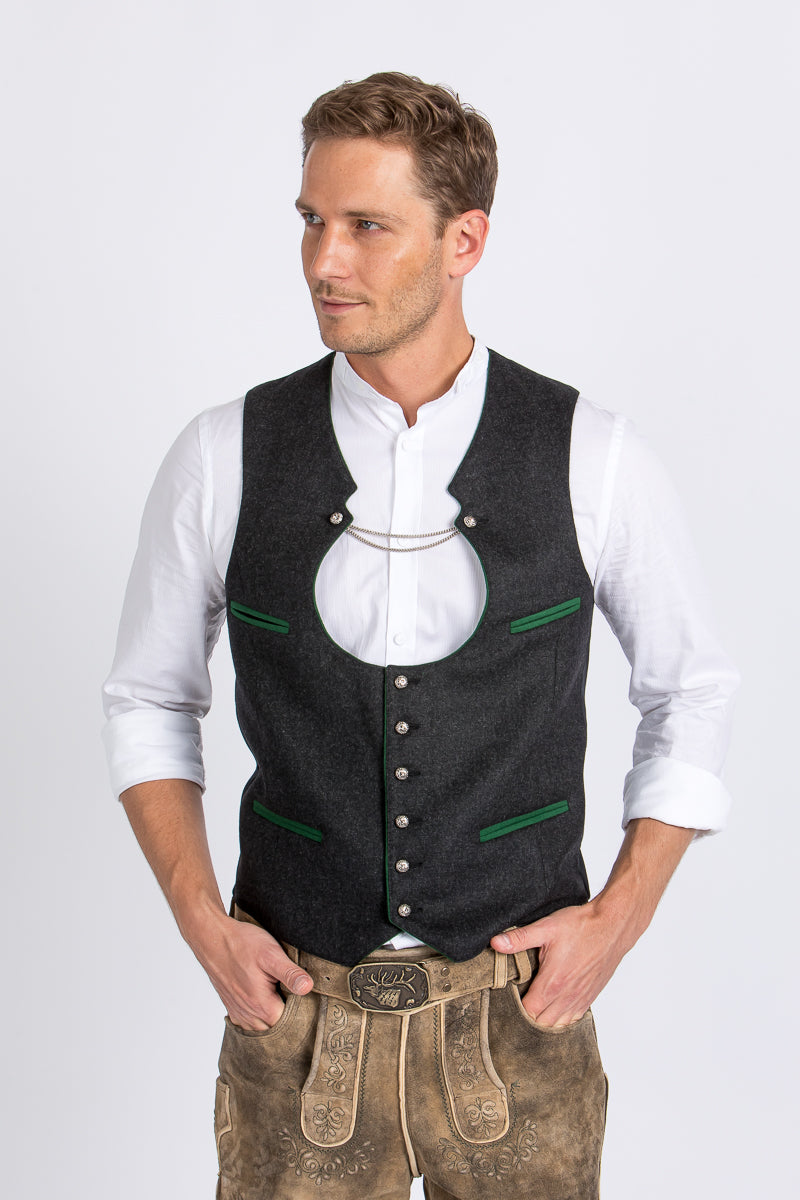 Gebrüder Orth Miesbacher Weste anthra Detail Knopf | Gebrüder Orth Miesbach vest anthracite button detail