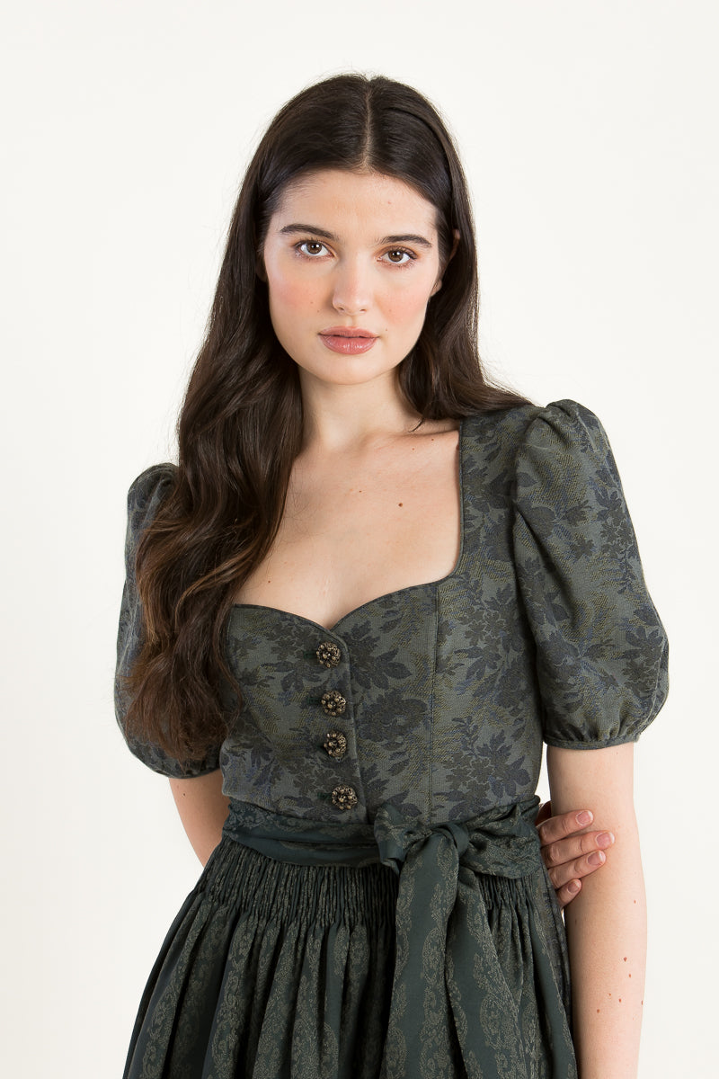 Gottseidank Ärmeldirndl Carolina flaschengrün Detail | Gottseidank short-sleeve Dirndl Carolina bottle green detail