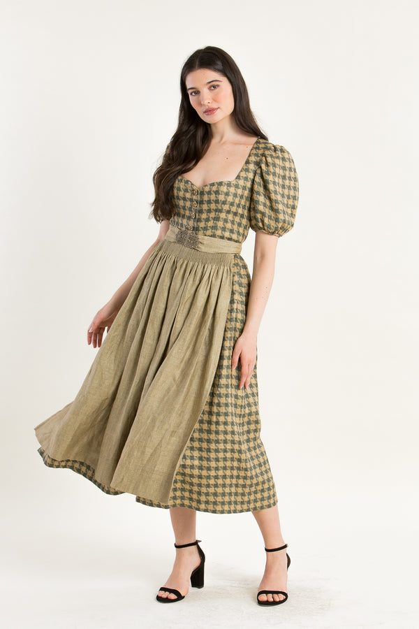 Gottseidank Ärmeldirndl Carolina bronzegrün Rückansicht | Gottseidank sleeved dirndl Carolina bronze green back view