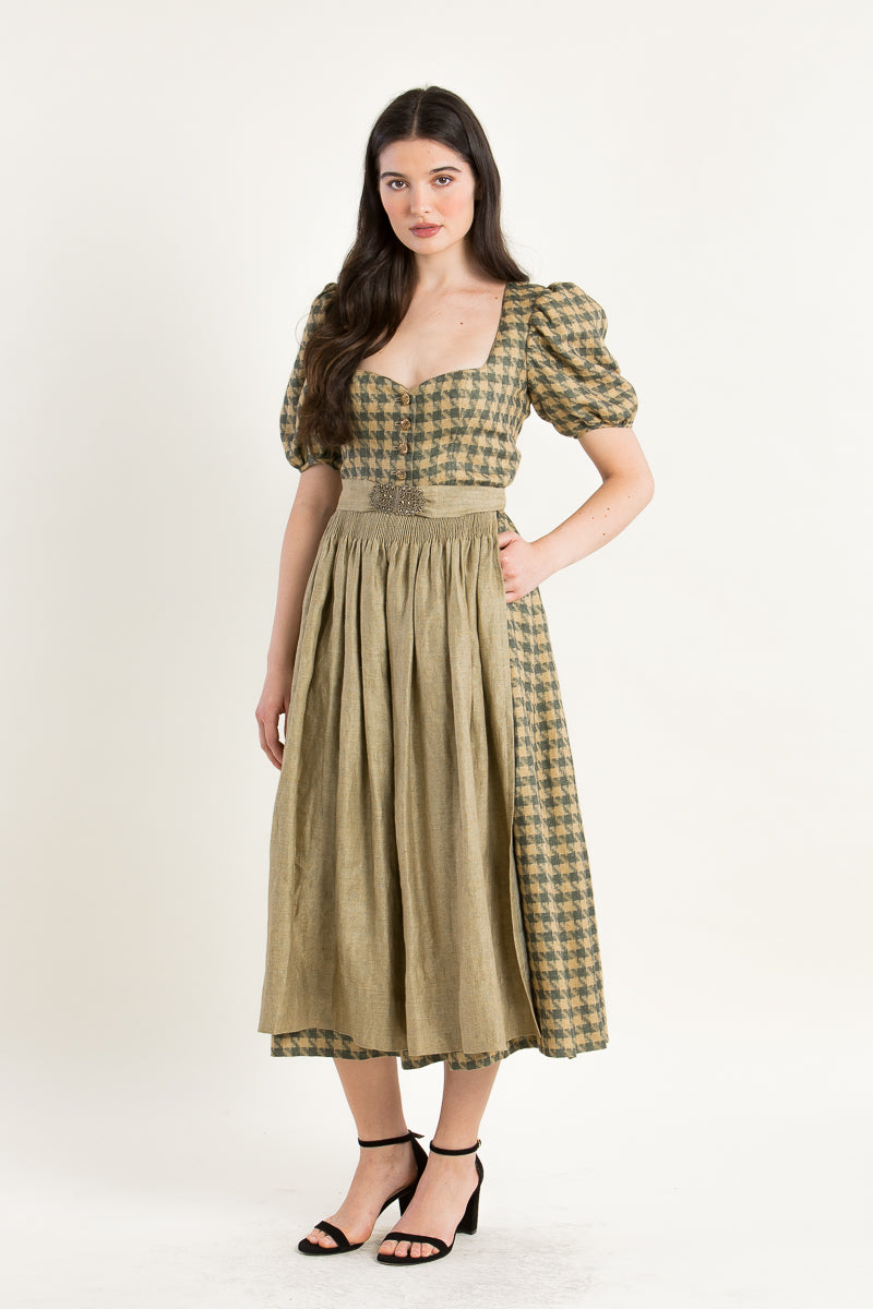 Gottseidank Ärmeldirndl Carolina bronzegrün Detail Mieder | Gottseidank sleeved dirndl Carolina bronze green bodice detail