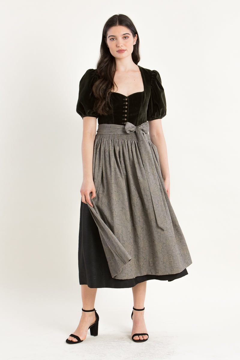 Gottseidank Samtdirndl Lina bronzegrün Detail | Gottseidank velvet dirndl Lina bronze green detail