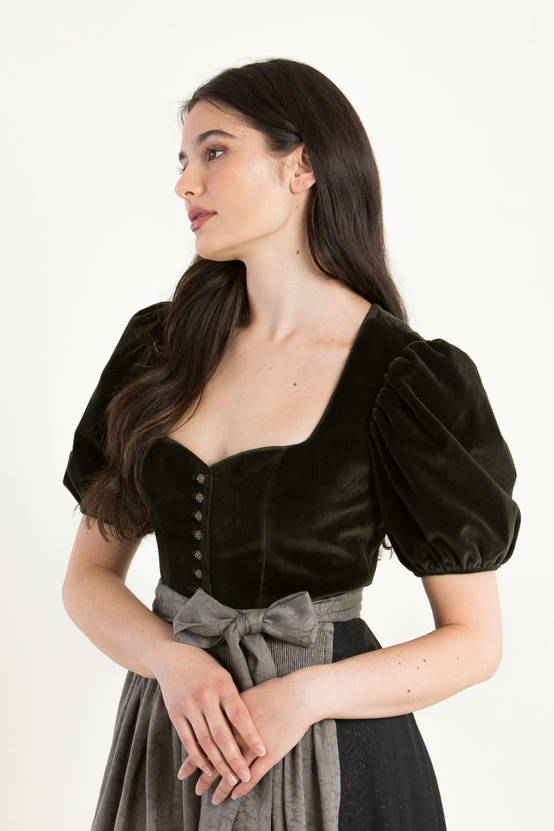 Gottseidank Samtdirndl Lina bronzegrün Rückansicht | Gottseidank velvet dirndl Lina bronze green back view