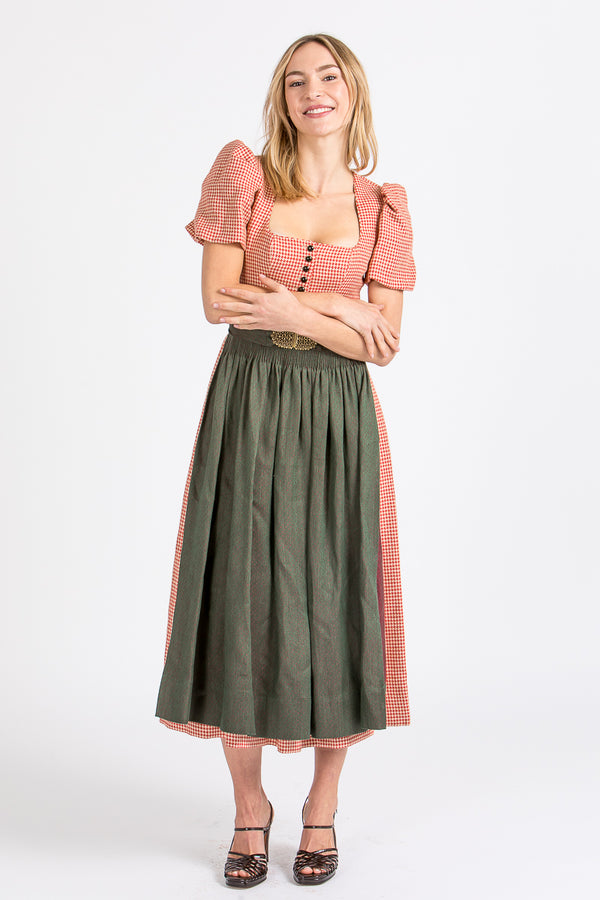 Gottseidank Ärmeldirndl Laura hagebutte oliv Puffärmel Vorderansicht | Gottseidank Laura sleeve dirndl rosehip olive puff sleeves front view
