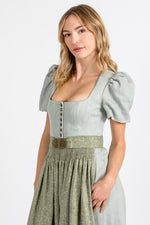 Gottseidank Ärmeldirndl Laura cloud blue Puffärmel Leinen Vorderansicht | Gottseidank Laura sleeve dirndl cloud blue puff sleeves linen front view