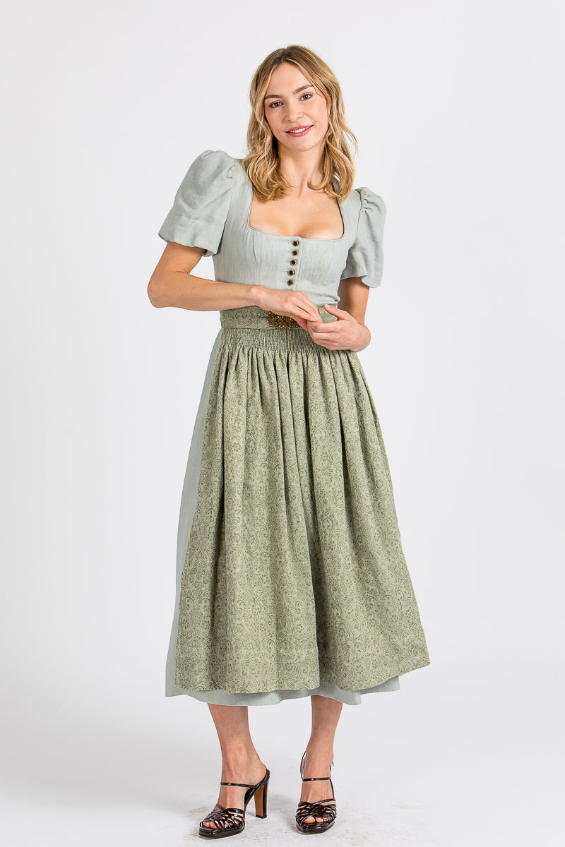 Gottseidank Ärmeldirndl Laura cloud blue Puffärmel Leinen Vorderansicht | Gottseidank Laura sleeve dirndl cloud blue puff sleeves linen front view