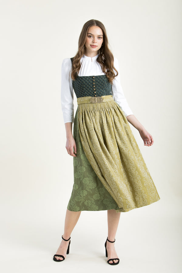 Gottseidank Dirndl Monika efeu/goldgrün Vorderansicht | Gottseidank Dirndl Monika ivy/gold green front view