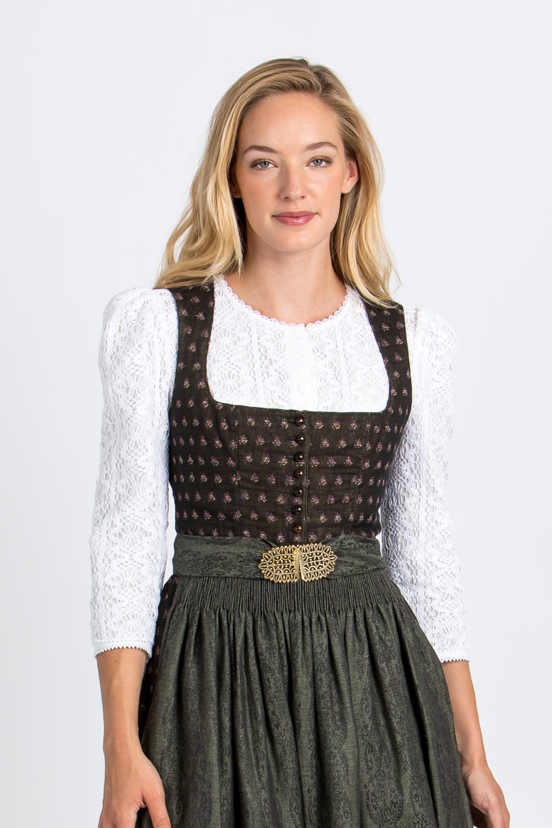 Gottseidank Dirndl Monika schwarz/oliv Detail Schürze | Gottseidank Dirndl Monika black/olive apron detail