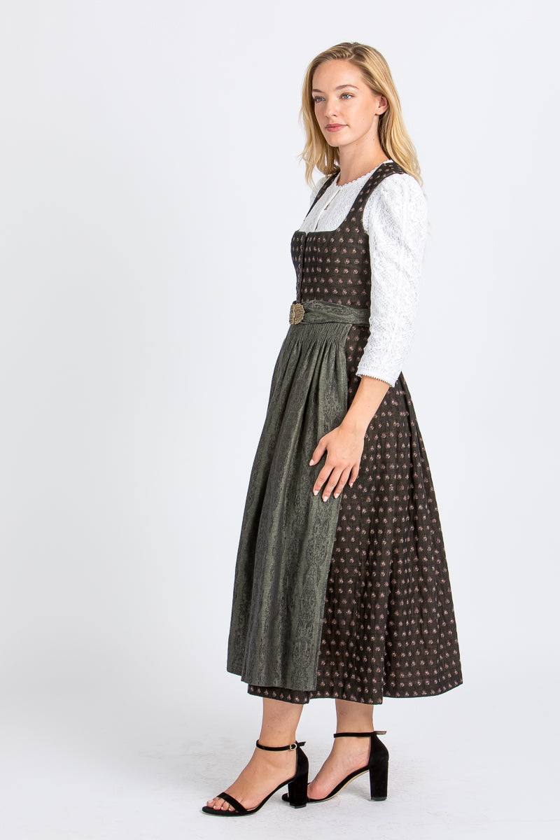 Gottseidank Dirndl Monika schwarz/oliv Rückansicht | Gottseidank Dirndl Monika black/olive back view