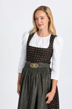 Gottseidank Dirndl Monika schwarz/oliv Detail Knopfverschluss | Gottseidank Dirndl Monika black/olive button closure detail