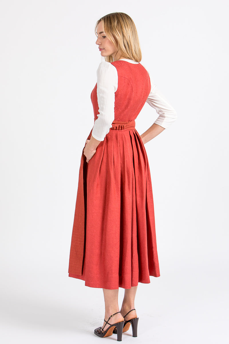 Gottseidank Leinendirndl Monika sauerkirsche blutorange Vorderansicht | Gottseidank Monika linen dirndl sour cherry orange front view