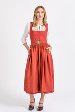 Gottseidank Leinendirndl Monika sauerkirsche blutorange Vorderansicht | Gottseidank Monika linen dirndl sour cherry orange front view