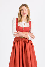 Gottseidank Leinendirndl Monika sauerkirsche blutorange Vorderansicht | Gottseidank Monika linen dirndl sour cherry orange front view
