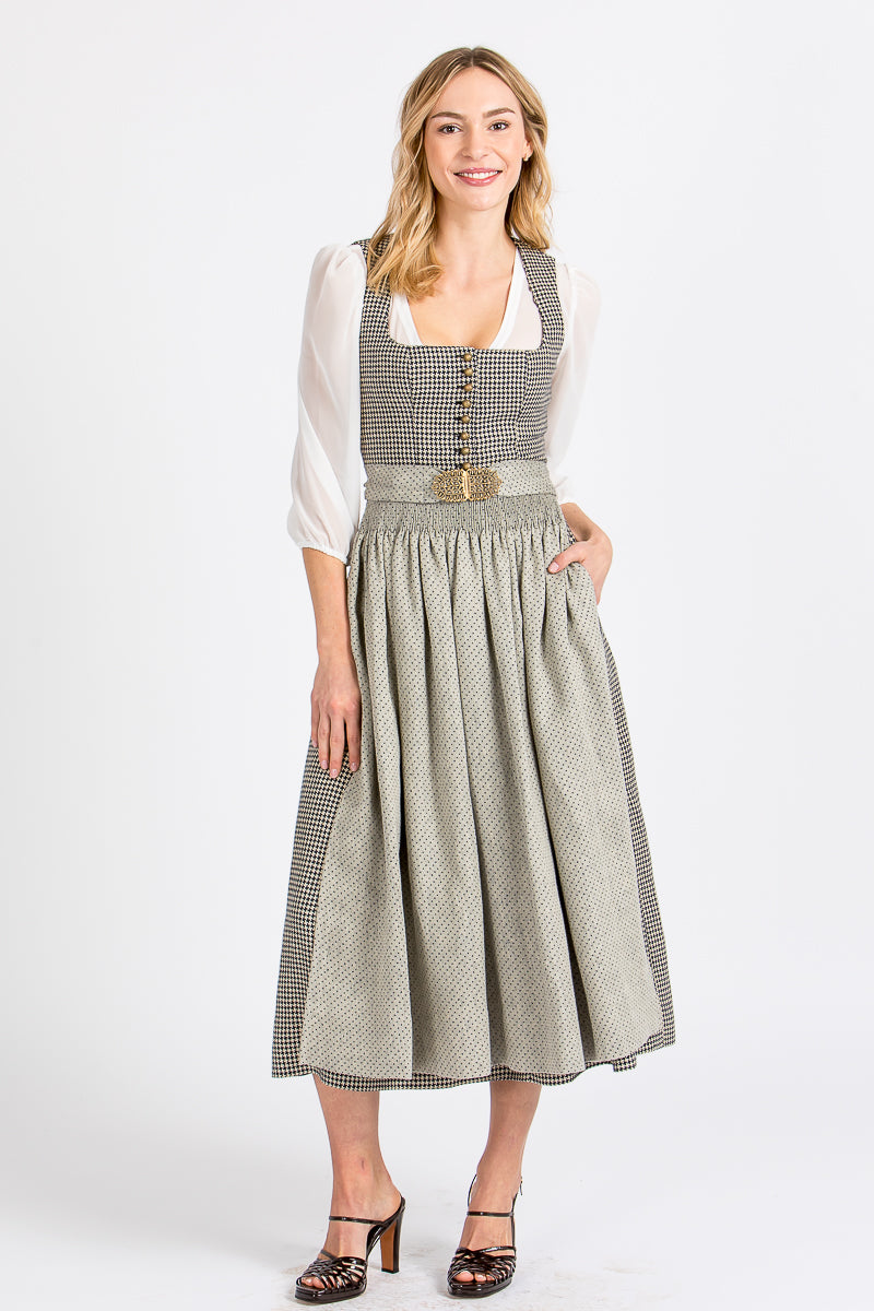 Gottseidank Dirndl Monika navy sesam Leinen Vorderansicht | Gottseidank Monika linen dirndl navy sesame front view