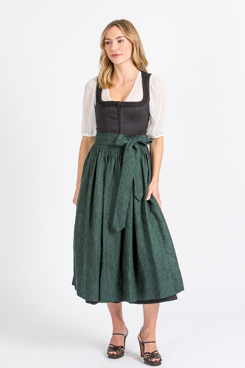 Gottseidank Häckchendirndl Vreni carbonblau Herzrüschen Vorderansicht | Gottseidank Vreni hook dirndl carbon blue heart ruffles front view