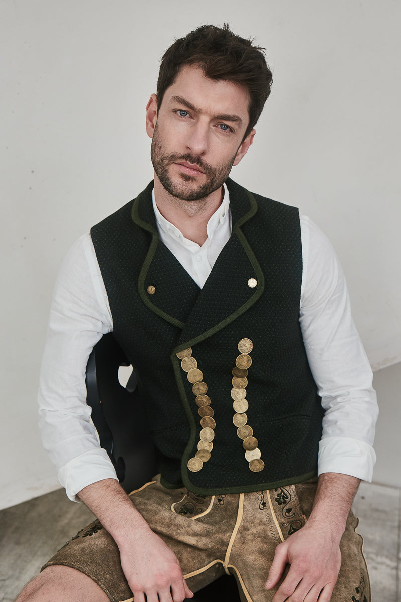 Gottseidank Kutschergilet Benedikt flaschengrün Vorderansicht | Gottseidank coachman vest Benedikt bottle green front view