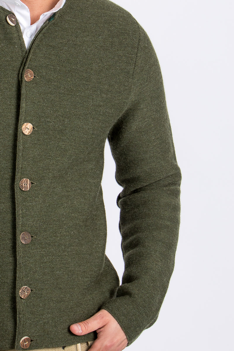 Gottseidank Strickjanker Aloisius bronzegrün Getragen | Gottseidank Knit Jacket Aloisius bronze green worn