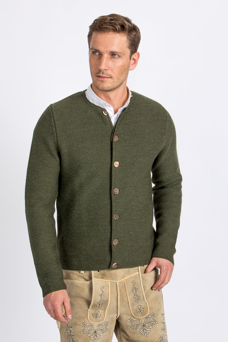 Gottseidank Strickjanker Aloisius bronzegrün Rückansicht | Gottseidank Knit Jacket Aloisius bronze green back view