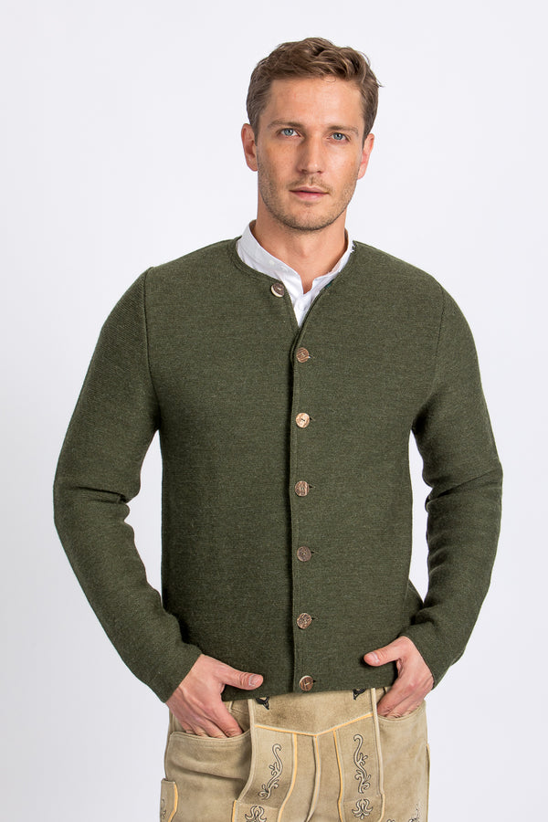 Gottseidank Strickjanker Aloisius bronzegrün Vorderansicht | Gottseidank Knit Jacket Aloisius bronze green front view