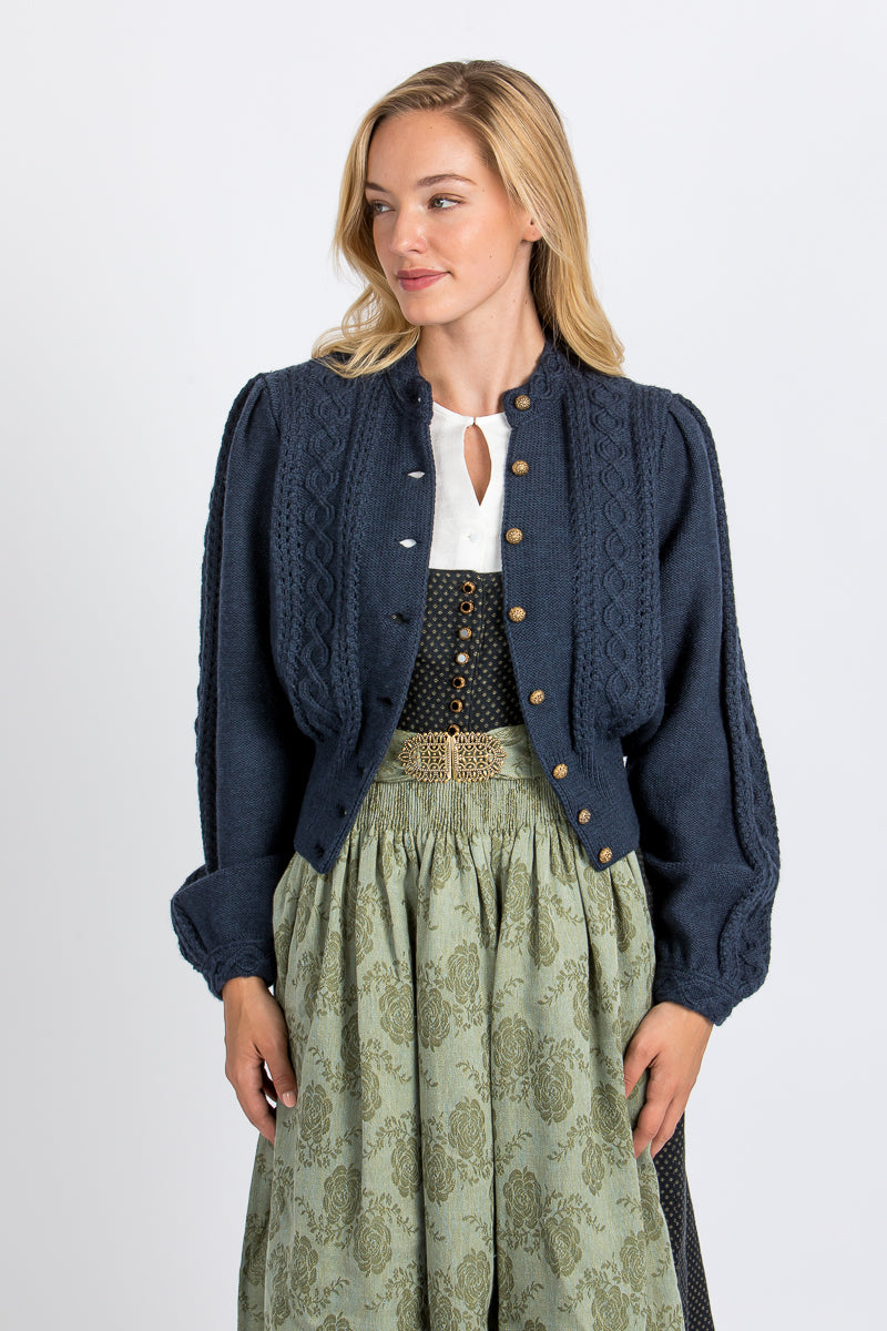 Gottseidank Trachtenstrickjacke Damen Lea Mao-Blau Vorderansicht | Gottseidank Women's Traditional Knit Jacket Lea Mao blue front view