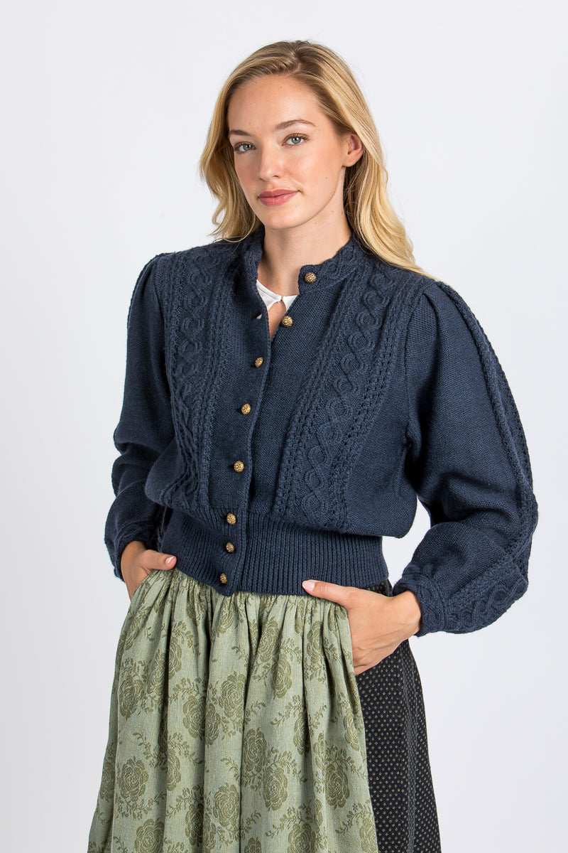 Gottseidank Trachtenstrickjacke Damen Lea Mao-Blau Vorderansicht | Gottseidank Women's Traditional Knit Jacket Lea Mao blue front view