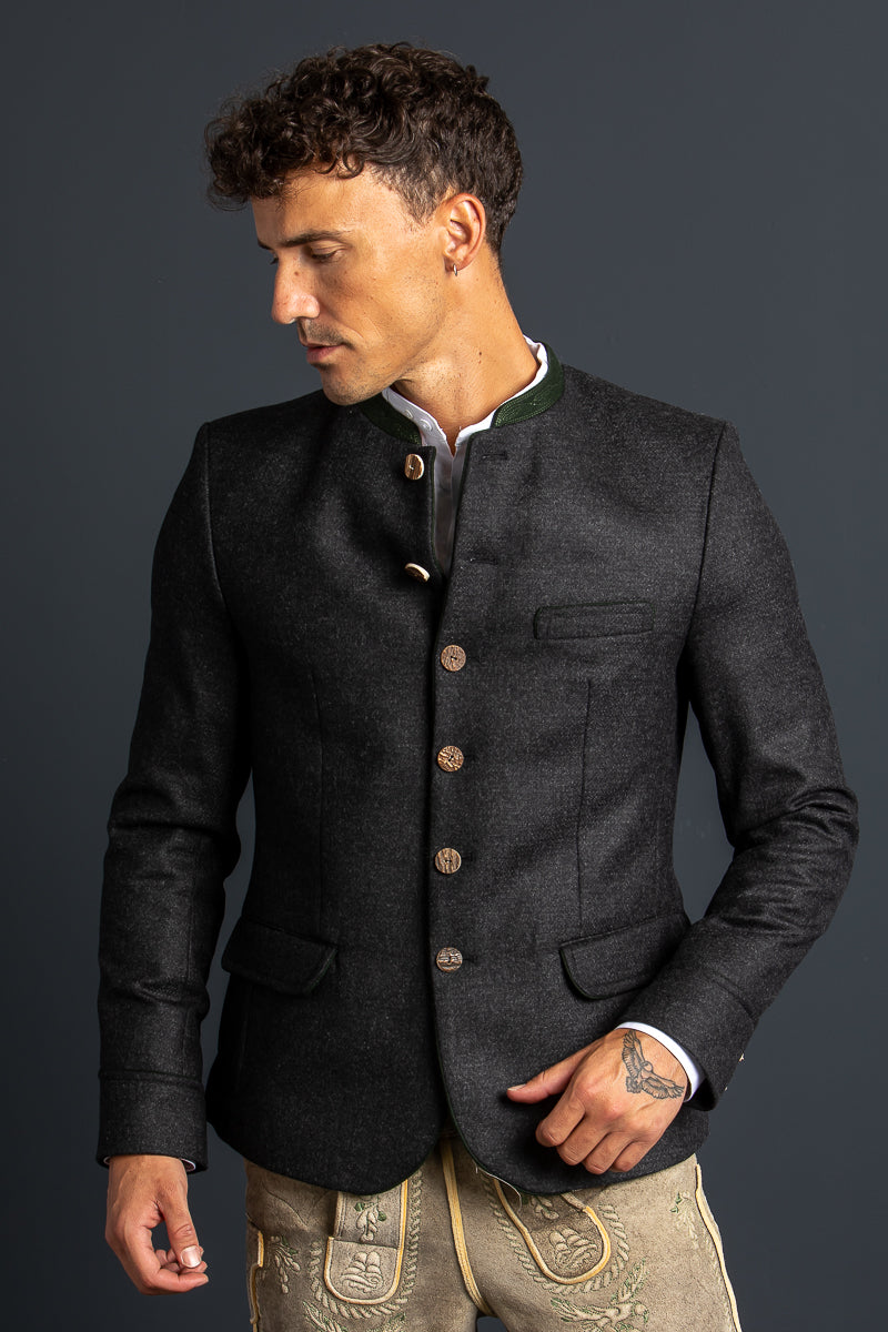 Gottseidank Trachtenjanker Helmut Anthrazit Detail | Gottseidank traditional jacket Helmut anthracite detail