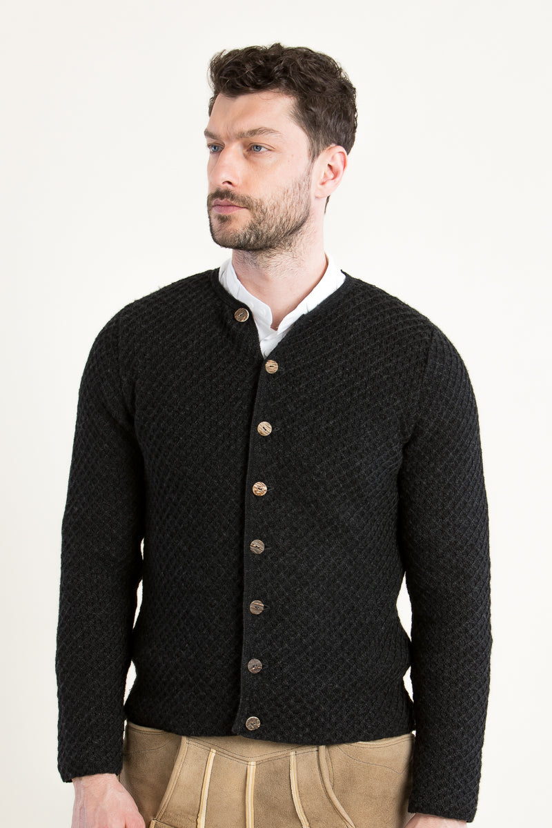 Gottseidank Strickjanker Xaver kaviarschwarz Vorderansicht | Gottseidank Xaver knitted janker caviar black front view