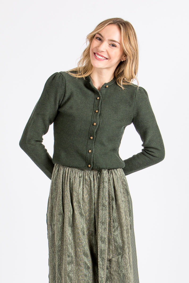 Gottseidank Strickjacke Mirl waldschatten Puffarm Detail | Gottseidank knit jacket Mirl forest green puff sleeve detail