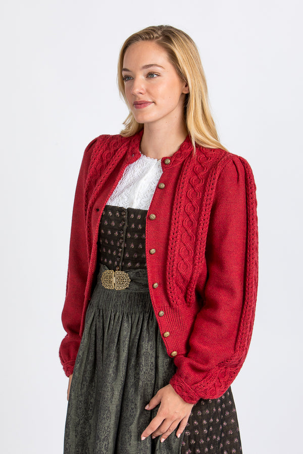 Gottseidank Trachtenstrickjacke Damen Lea Sauerkirschrot Vorderansicht | Gottseidank Women's Traditional Knit Jacket Lea Sour cherry red front view